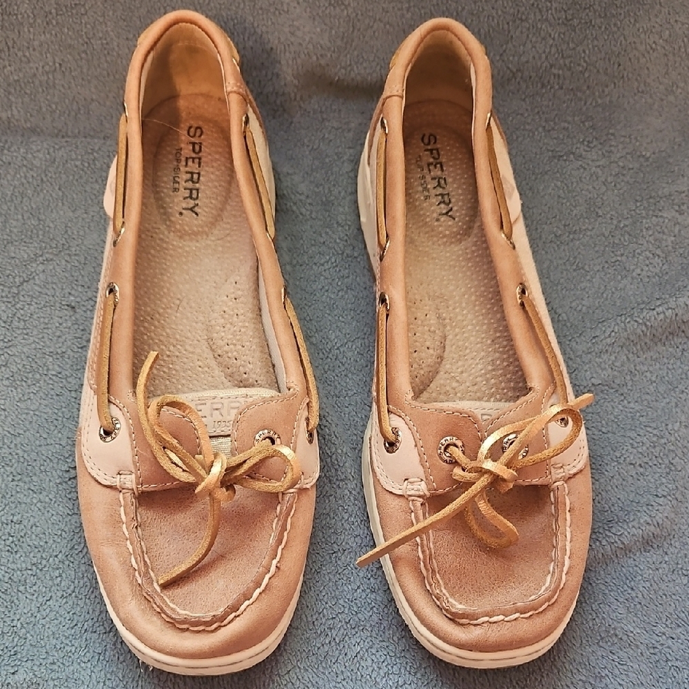 Tan Leather Flats with Moccasin Stitching - Picture 2 of 4
